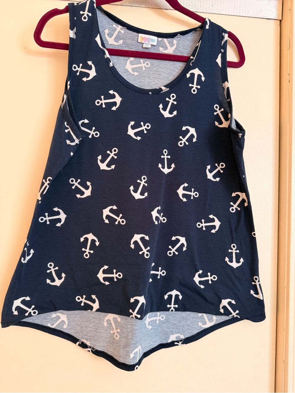 LuLaRoe Navy Tank Top with White Anchor Print